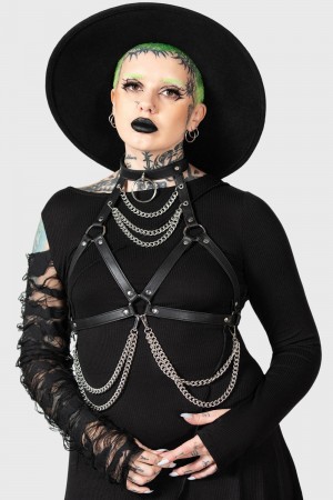 Killstar On A Leash Harness Černé | QYCOVW-716