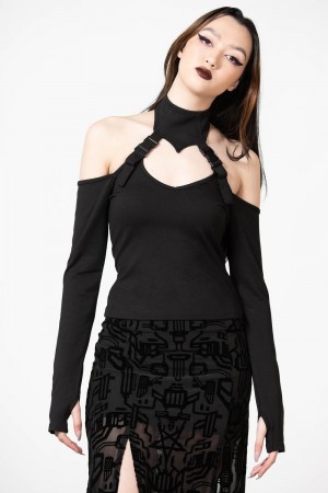 Killstar Oralia Cold Shoulder Top Černé | CDIOXM-521