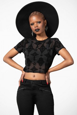 Killstar Petra Mesh Crop Top Černé | DMXKPZ-035