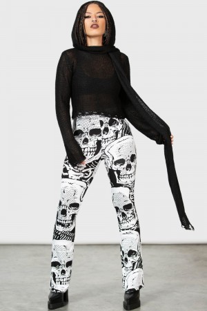 Killstar Plentiful Reap Bootcut Trousers Černé Bílé | XLYITF-496