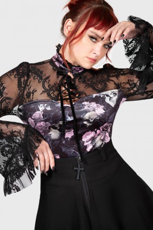 Killstar Poison Fang Long Sleeve Top [BLACK/PINK] Růžové | TNYUKV-759