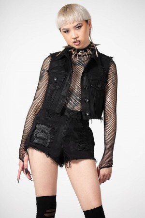 Killstar Prediction Patch Denim Shorts Černé | FDWTYU-650