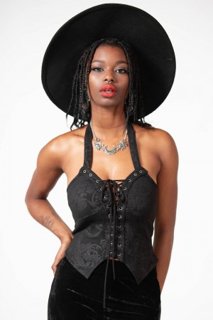 Killstar Prinna Krajkové-Up Vest Černé | NSWKFB-913