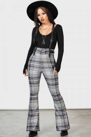 Killstar Prophet Of Doom Suspender Trousers [GREY TARTAN] Šedé | HFJXBN-831
