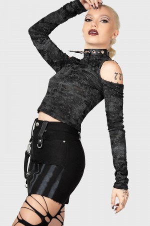 Killstar Punkster Cold Shoulder Top Černé | LFRBUY-932