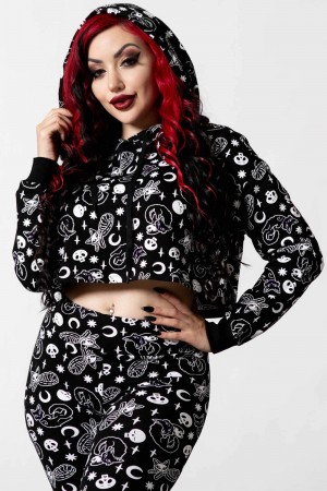 Killstar Purr Off Cropped Hoodie [B] Černé | MXHPIS-956
