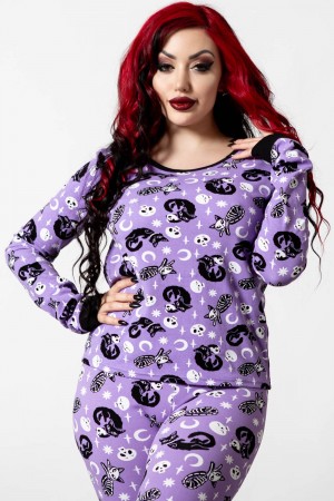 Killstar Purr Off Long Sleeve Top [PLUM] Fialové | QKSOMW-570