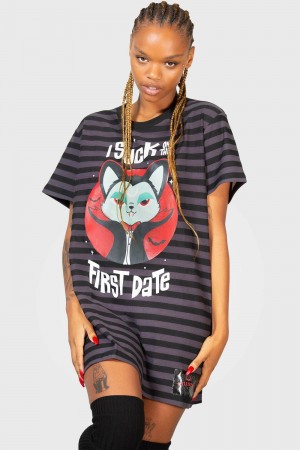 Killstar Purrrfect Pairing T-Shirt Šaty Černé | AXYEDW-745