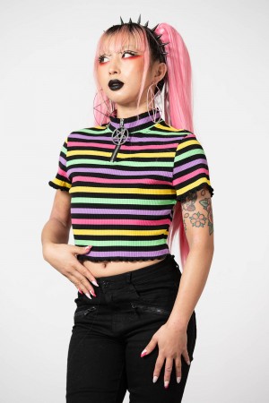 Killstar Rainbow Child Žebrovaný Crop Top Rainbow | MOGAHN-765
