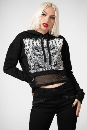 Killstar Reagon Crop Hoodie Černé | KDAIWS-219