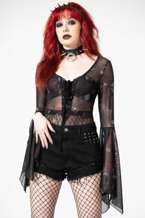 Killstar Rosabella Mesh Bodysuit Černé | AYKFRM-018