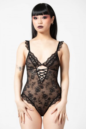 Killstar Sabelina Krajkové Bodysuit Černé | DKFLCB-673