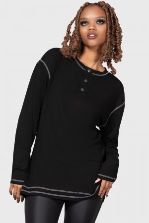 Killstar Sammal Henley Top Černé | AJBPWU-156
