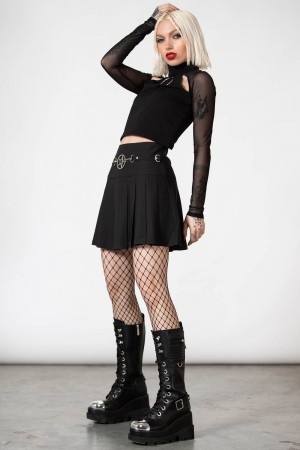 Killstar Scary Plisovaný Skirt Černé | BFNHTY-035