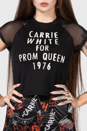 Killstar Senior Prom Shrunken T-Shirt Černé Bílé | BINDCL-954