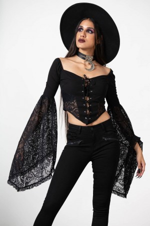 Killstar Sentina Long Sleeve Top Černé | CEOXJV-021