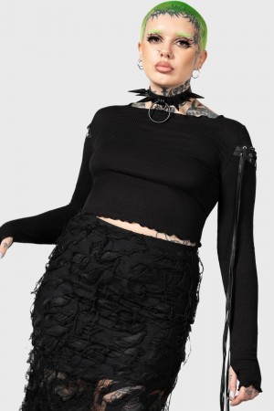 Killstar Shailagh Long Sleeve Top Černé | DPRUAM-953