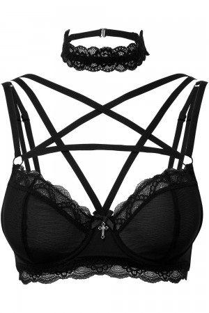 Killstar She Bites Krajkové Bra [B] Černé | QPLIZE-091