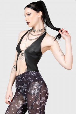 Killstar Sheenah Halter Top Černé | TNWHLQ-175