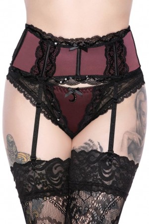 Killstar She's Poison Garter Belt [WINE] Červené | PBFNEI-892