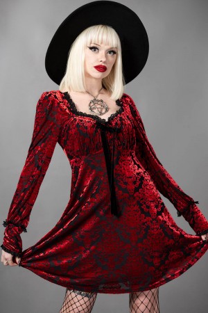 Killstar Sitri Long Sleeve Šaty Červené | RBSPOH-240