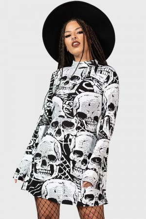 Killstar Skeleton Season Mini Šaty Černé Bílé | HONIMT-479