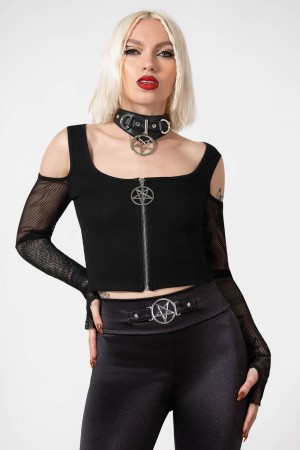 Killstar Skeptica Cold Shoulder Top Černé | QWSJRK-837