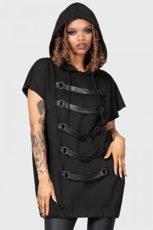Killstar Skonnad Bez Rukávů Hoodie Černé | XKQDNT-130