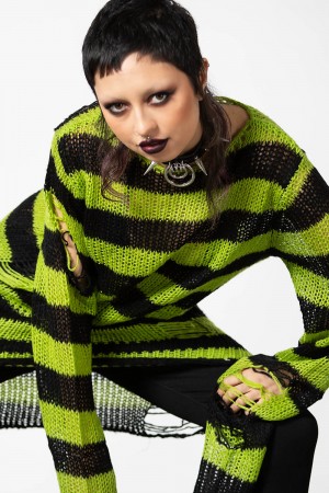 Killstar Slimer Distress Knit Svetrové Zelene | BKPMLS-387