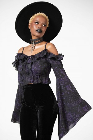 Killstar Spirit Hand Chiffon Top Černé | MHDNLJ-260