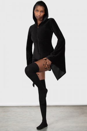 Killstar Spirit Of Slumber S Kapucí Playsuit Černé | ETMQCN-421