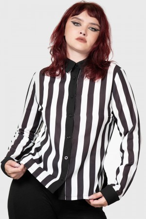 Killstar Stripe Down Shirt Černé Bílé | GWCVSA-923