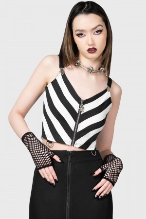 Killstar Stripe O Negative Top Černé Bílé | OUXCZS-082