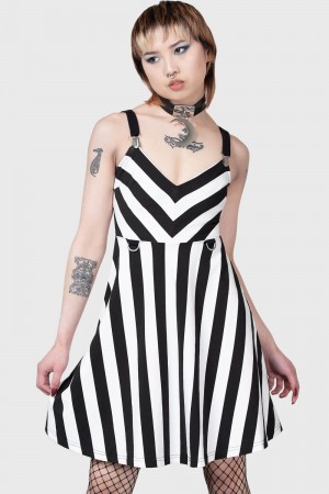 Killstar Stripe O Negative Šaty Černé Bílé | ZEGUDK-027