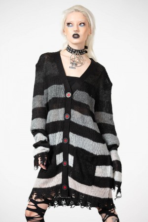 Killstar Stripe Of Evil Cardigan Šedé | NWTZCH-650