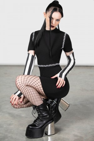 Killstar Stripes & Stitches Šaty Černé | HCZGMD-753