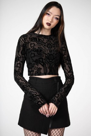 Killstar Strobe Mesh Crop Top Černé | JXEZOH-964