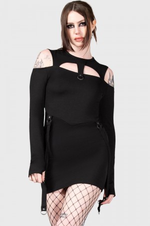 Killstar Sulphur Glow Mini Šaty Černé | IVWLSE-425