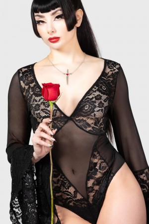 Killstar Temple D'Amour Bodysuit Černé | EVALIZ-940
