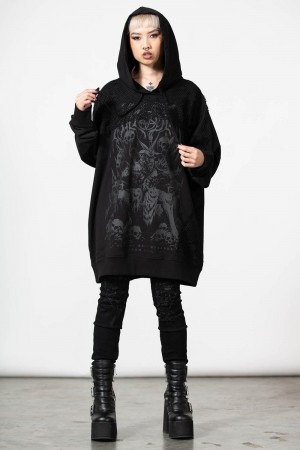 Killstar The Verge Fishnet Hoodie Černé | VUILGM-596