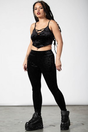 Killstar To Ashes Velvet Leggings Černé | NXUDLQ-409