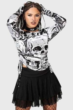Killstar Unhappy Haunting Top Černé Bílé | BAHNQM-451