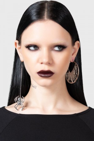 Killstar Vicious Web Hoop Earrings Stříbrné | PDOJAK-201