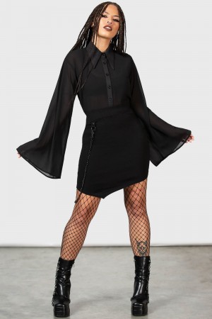 Killstar Viki Asymmetric Skirt Černé | RJIBVC-372