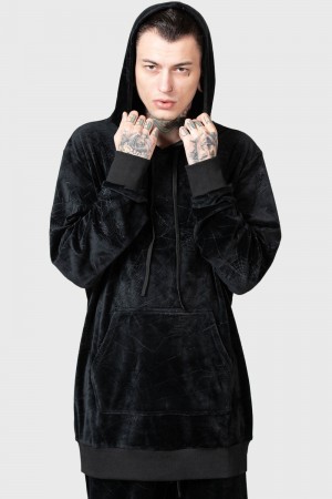 Killstar Webmare Longline Hoodie Černé | EKROWG-978