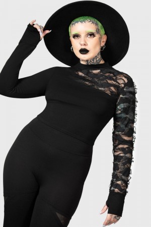 Killstar Willa Long Sleeve Top Černé | YUNOJS-362