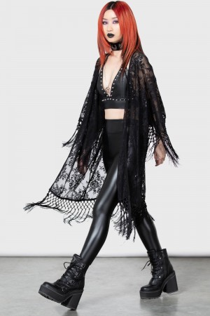 Killstar Witch Hazel Krajkové Kimono Černé | UFGKZP-413