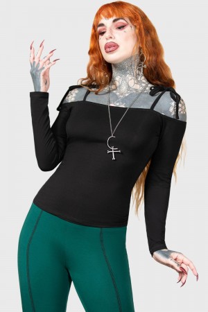 Killstar Withering Wench Bardot Top Černé | SFJIZX-176