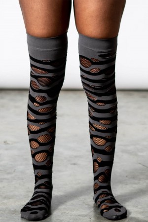 Killstar Wretched Soul Distress Socks [BLACK/ASH] Šedé | WEMVYQ-430