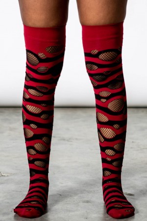Killstar Wretched Soul Distress Socks [BLACK/BLOOD] Červené | PGXFRK-130